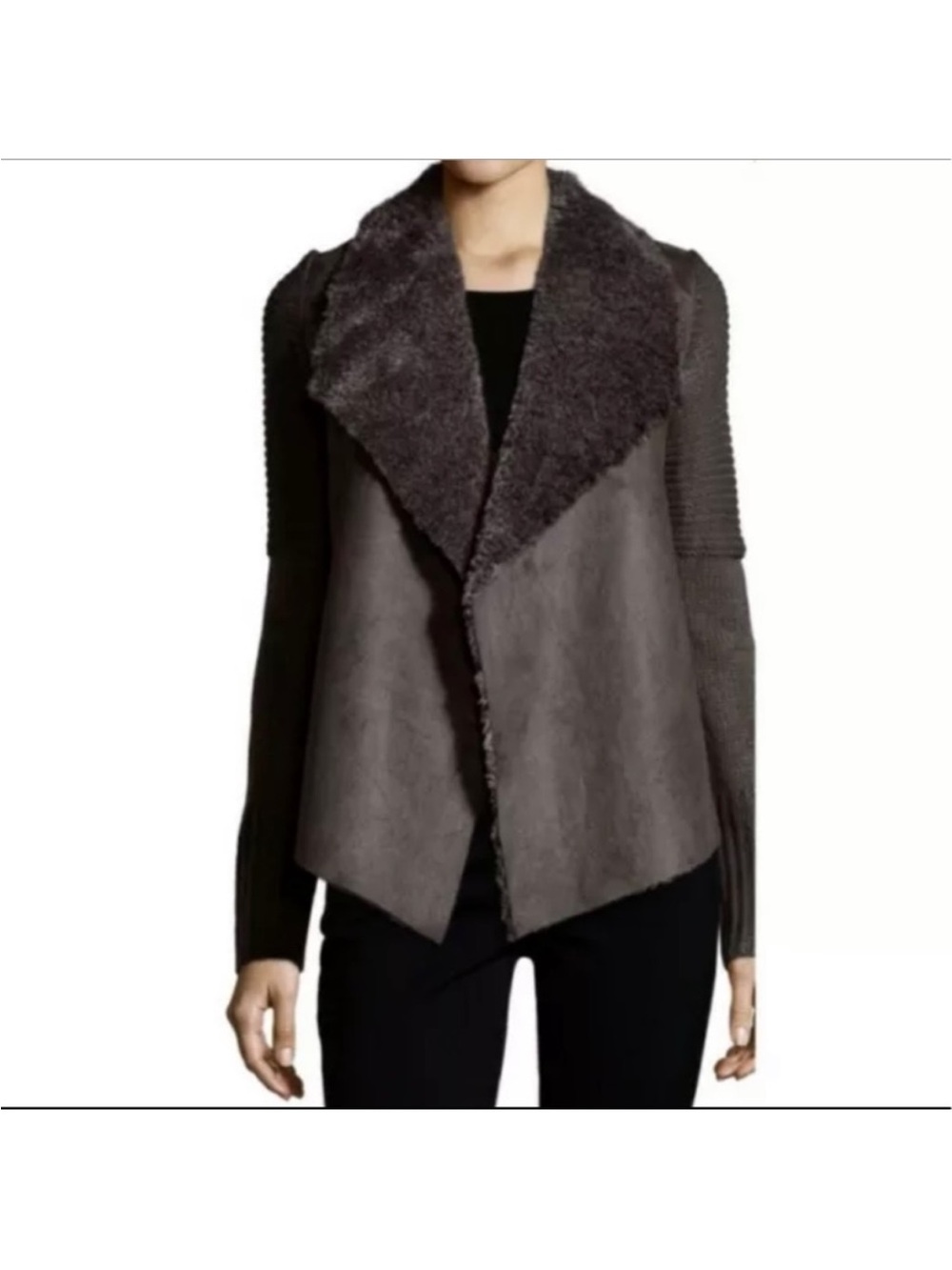 Chelsea & Theodore Plush Faux-Shearling Cardigan in Dark Gray